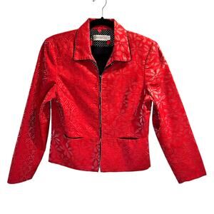 Vintage Canvas Backs Women's Pattern Zip Up Jacket Long Sleeve Pockets Sz 6 Red